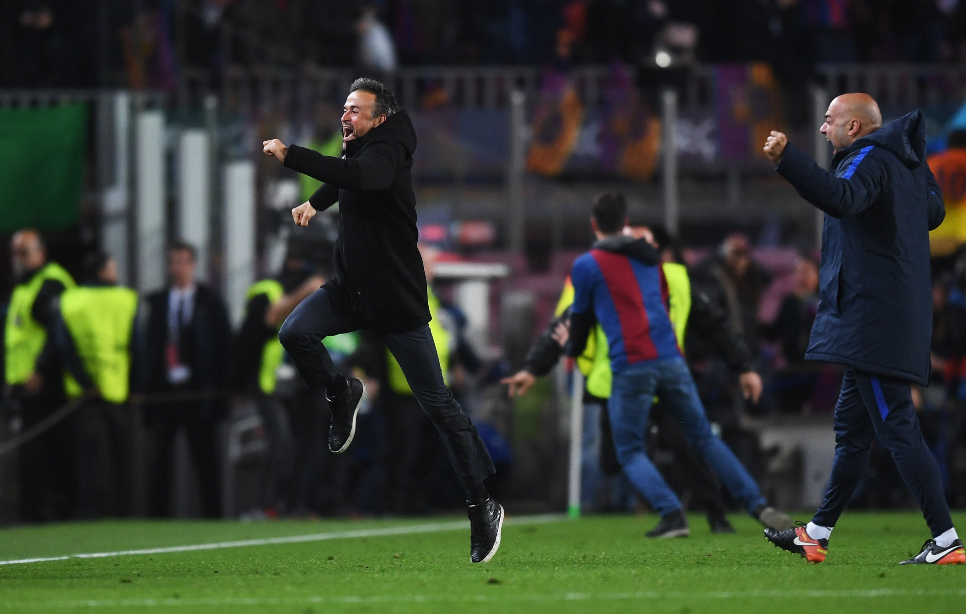 Luis Enrique celebra el 6-1 del Barcelona al PSG