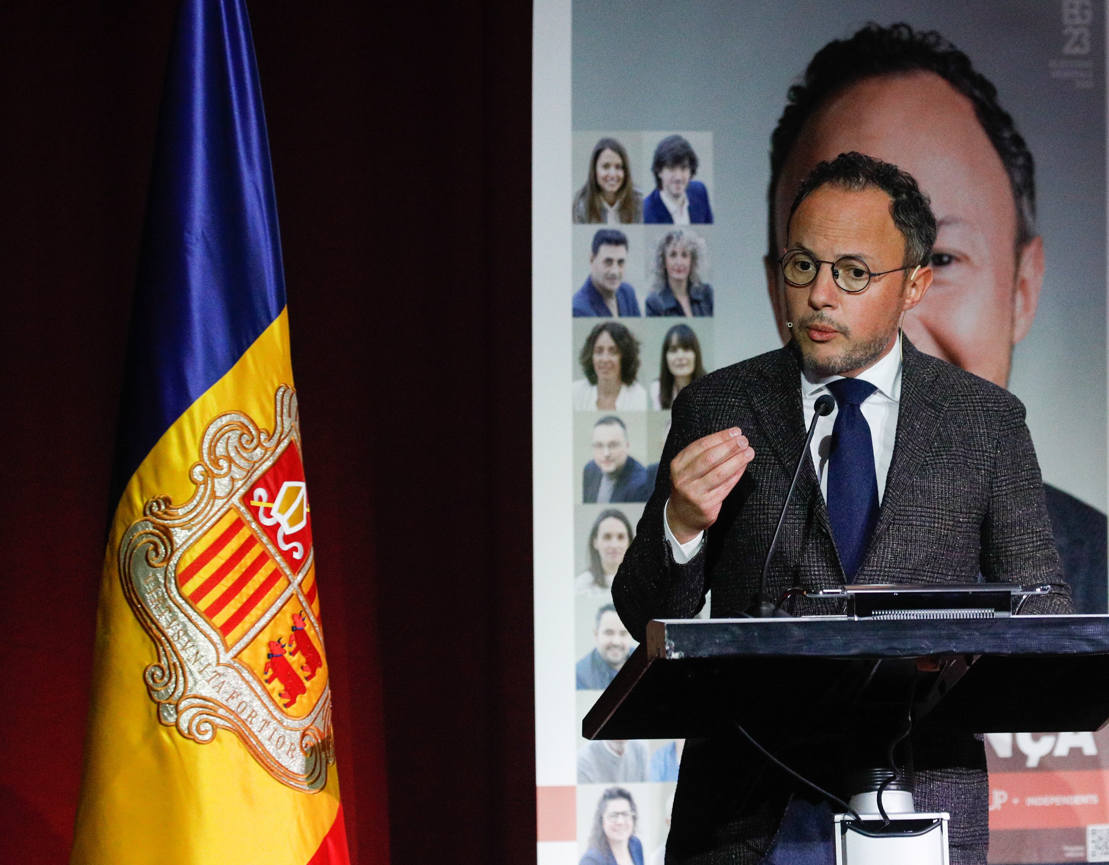 El candidat de Demòcrates, Xavier Espot, durant una acte de campanya