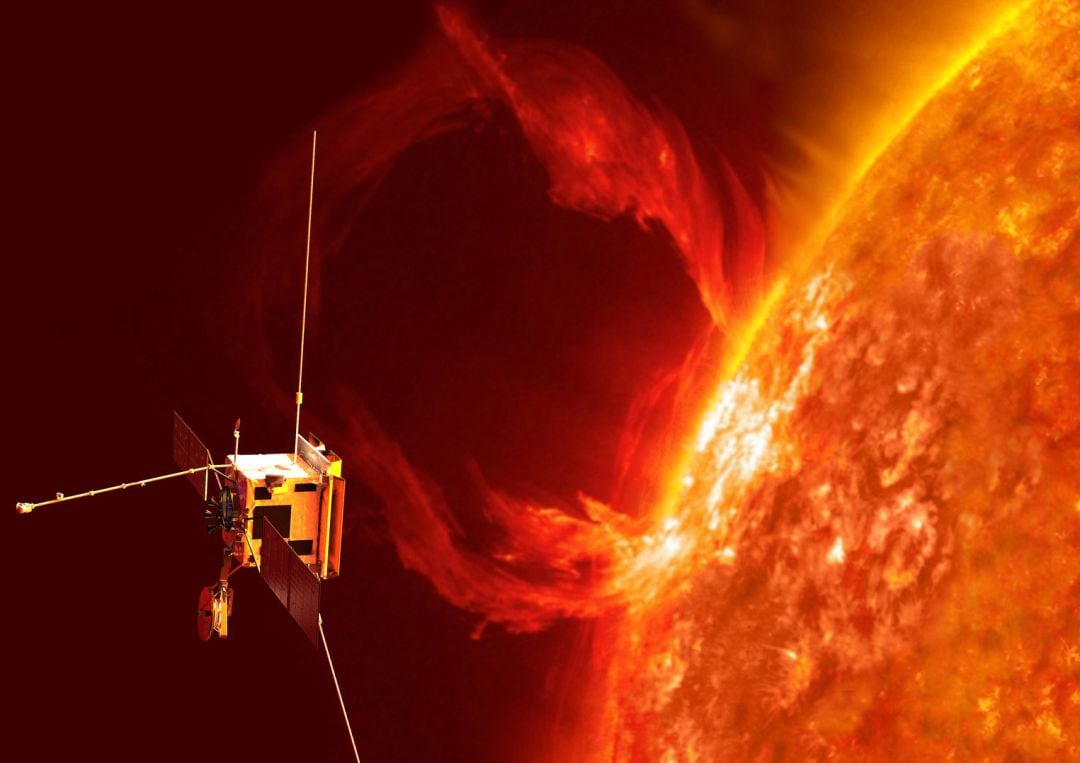 Recreación del acercamiento al sol de la nave espacial Solar Orbiter. 