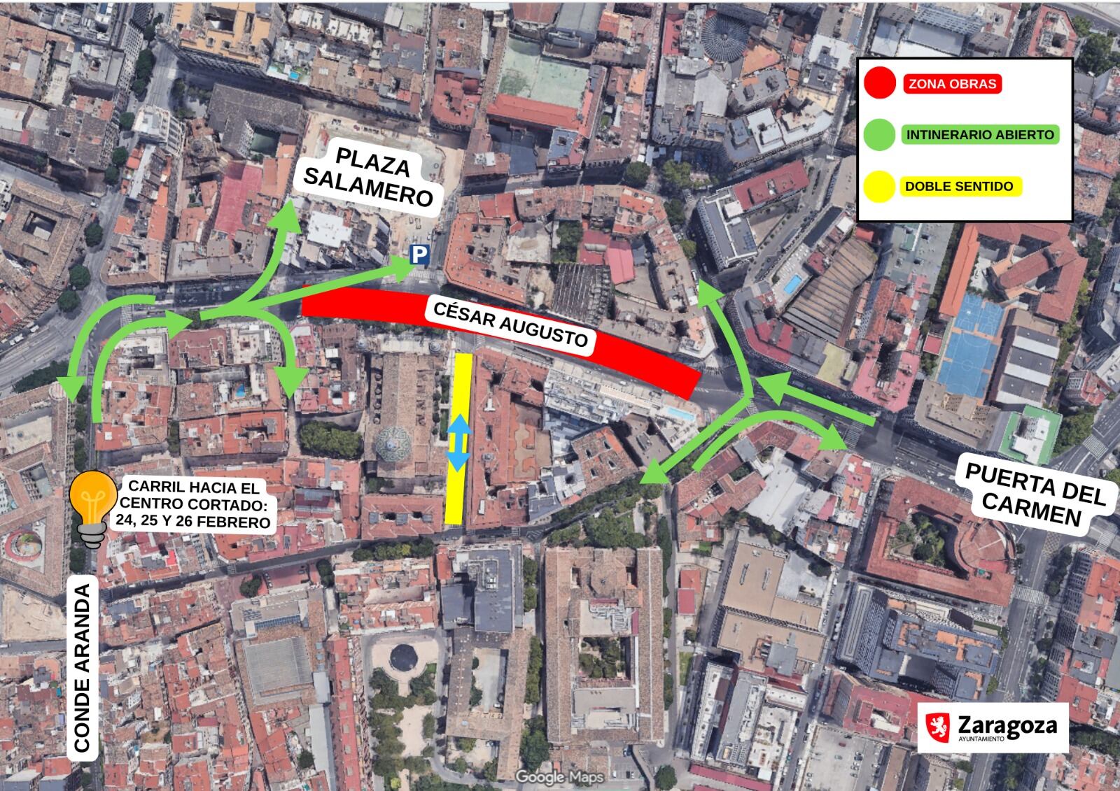 Obras en la Av. César Augusto de Zaragoza