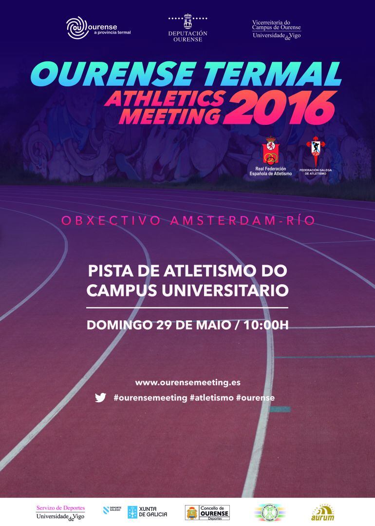 Cartel da Proba atletica do próximo domingo 29 de maio na pista de atletismo do Campus Ourense