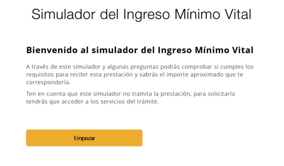 El simulador sobre el ingreso mínimo vital que ha puesto en marcha el Gobierno.