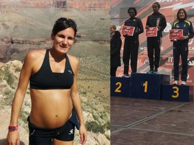 Durante su primer embarazo y en el podium de la Media Maratón de Santa Pola