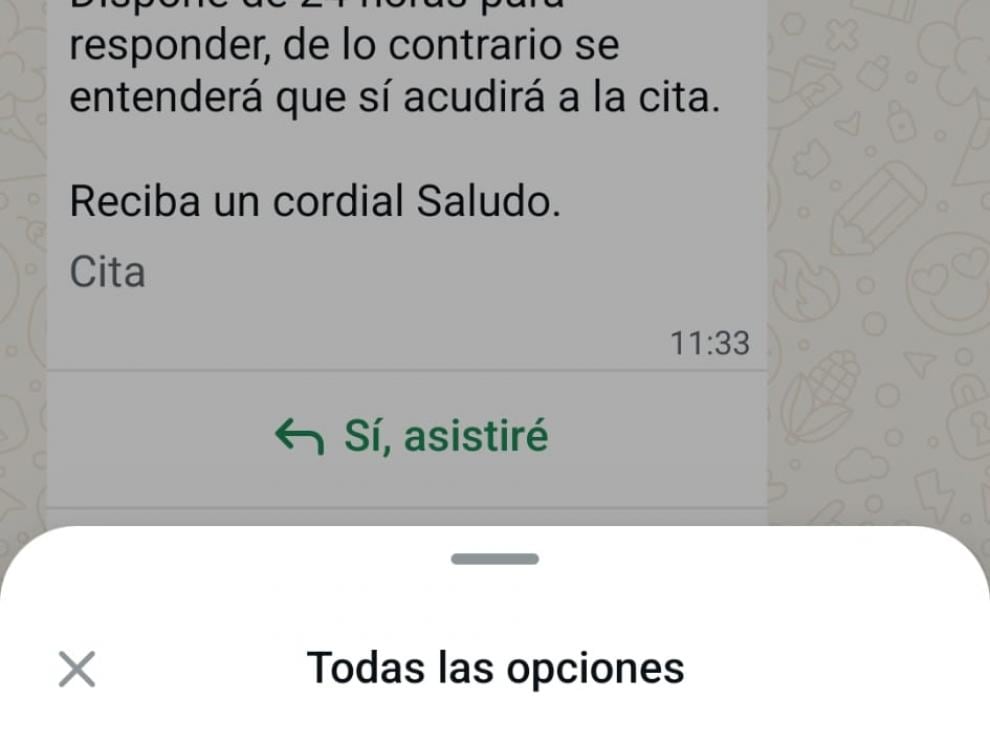 Mensaje que llega al paciente del programa TuCitaSalud