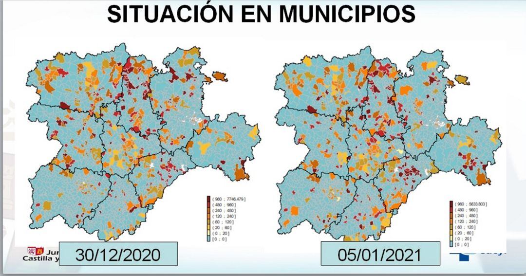 Mapas de evolución de contagios en Castilla y León