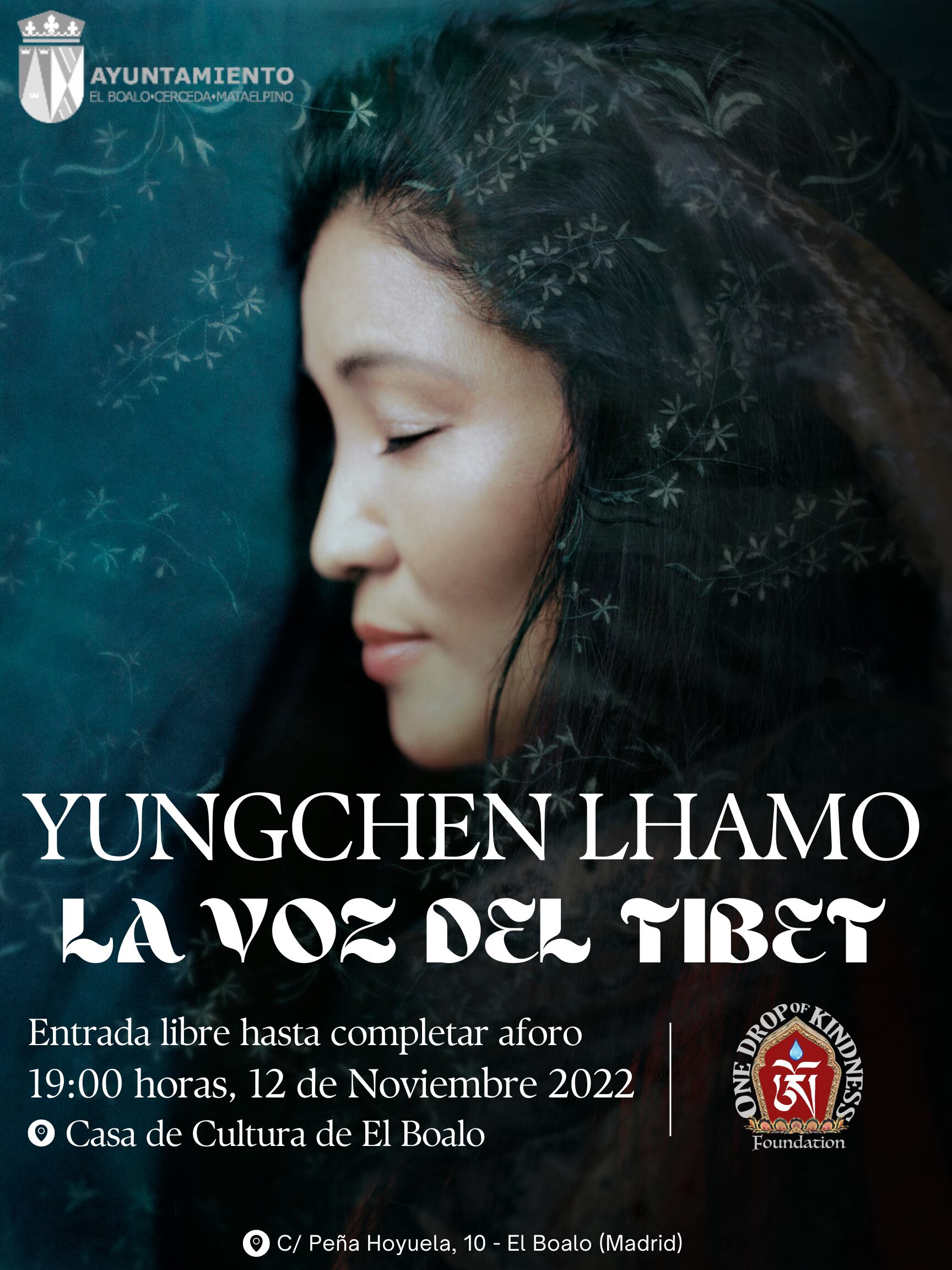 La cantante tibetana actuará el 12 de noviembre, en la Casa de Cultura de El Boalo, en una residencia de ancianos de Alcobendas y en la inauguración de una exposición en Becerril de la Sierra