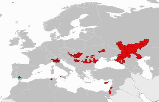Regiones donde se han registrado casos confirmados de infección por el virus del Nilo Occidental esta temporada.