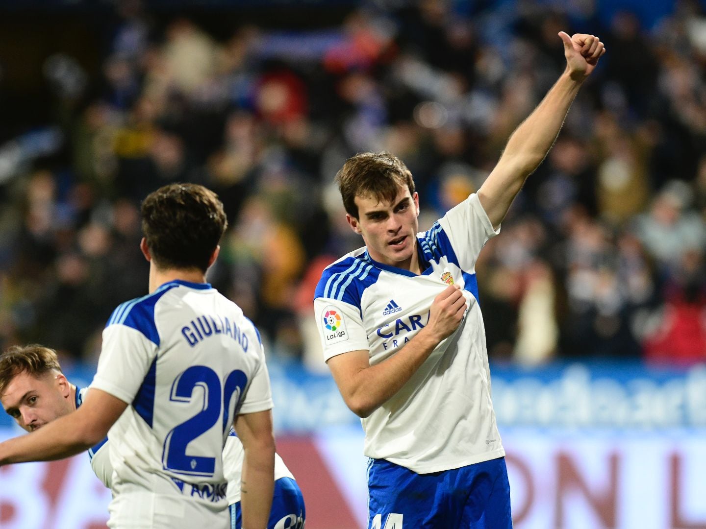 Franco celebra el gol que abrió el marcado ante el Huesca