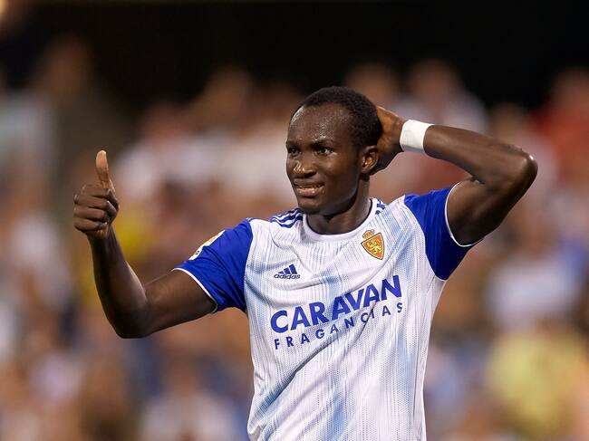 Raphael Dwamena durante un encuentro ante el Tenerife con el Zaragoza.