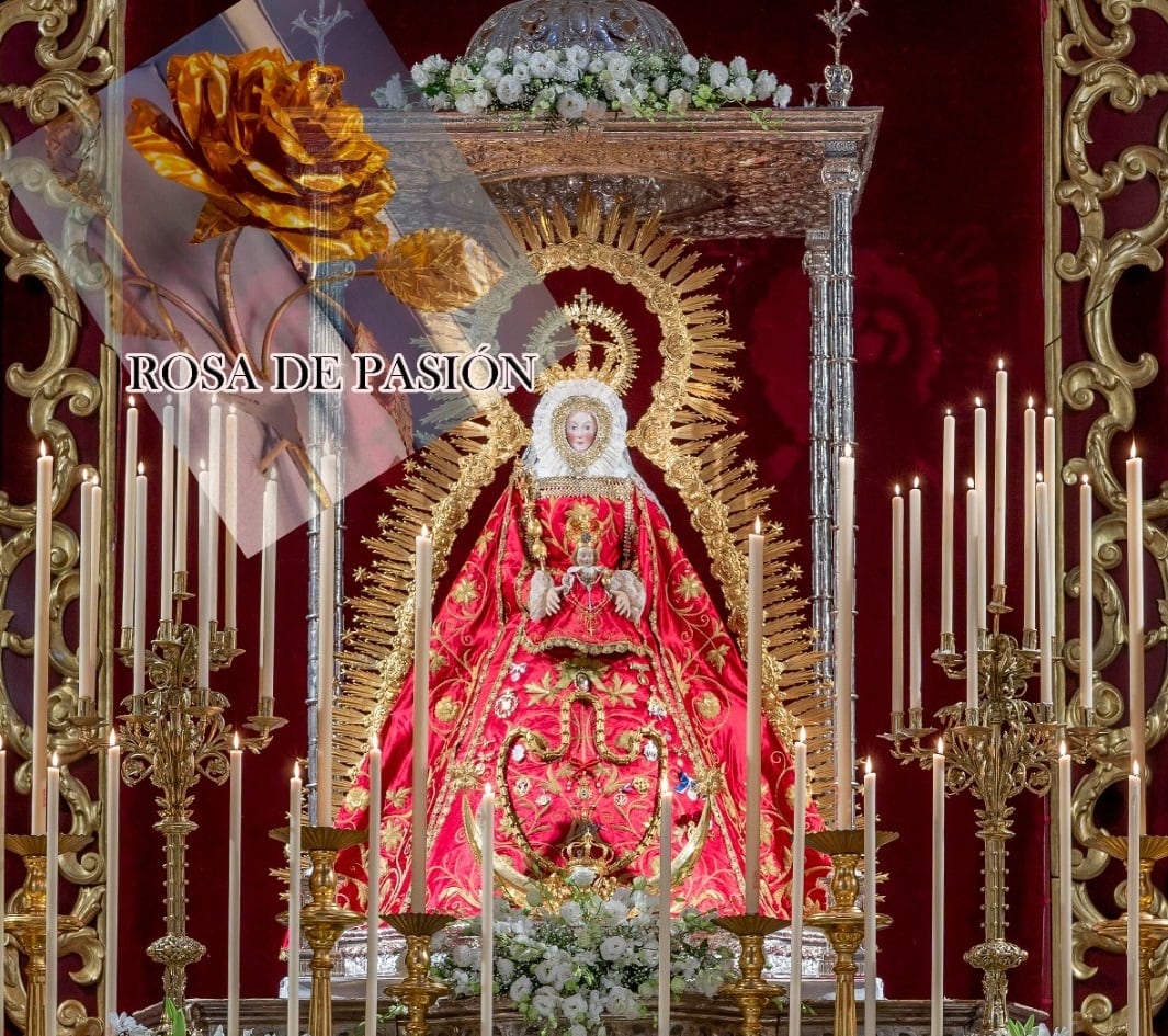 Cartel realizado con motivo de la entrega de la Rosa de Pasión de Cruz de Guía a la Virgen de Gracia de Carmona