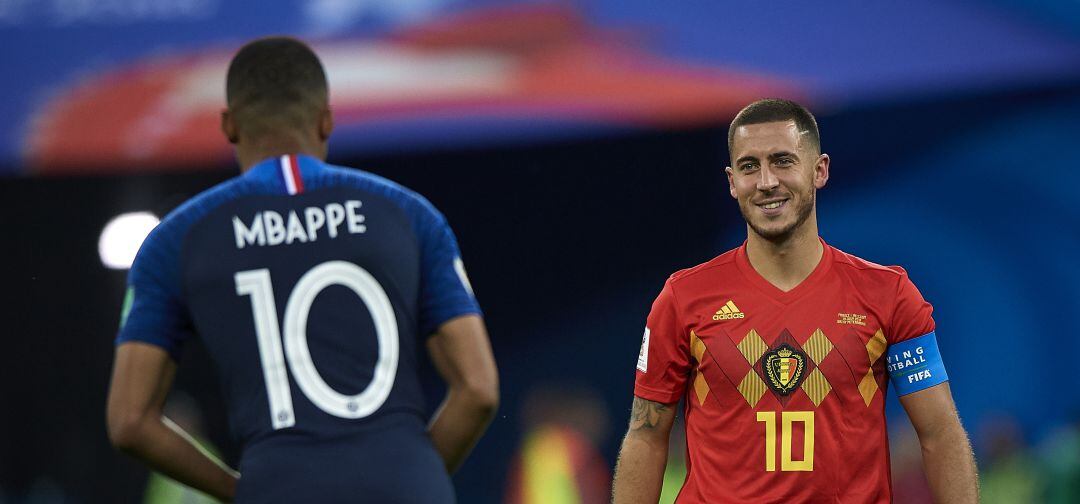 Hazard y Mbappe durante la semifinal del pasado Mundial de Rusia