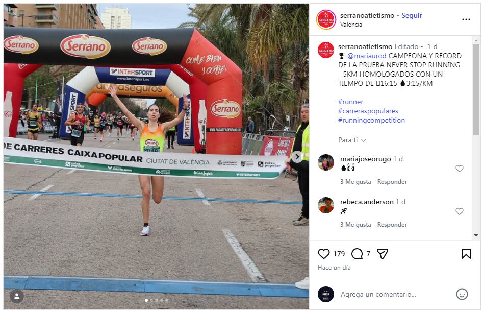 Publicación del club sobre Maria Ureña