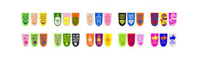 Pinzas con mensajes originales y de colores llamativos.