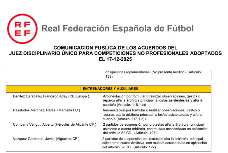 Sanción a Beto Company por la roja vista frente al Atlético Sanluqueño