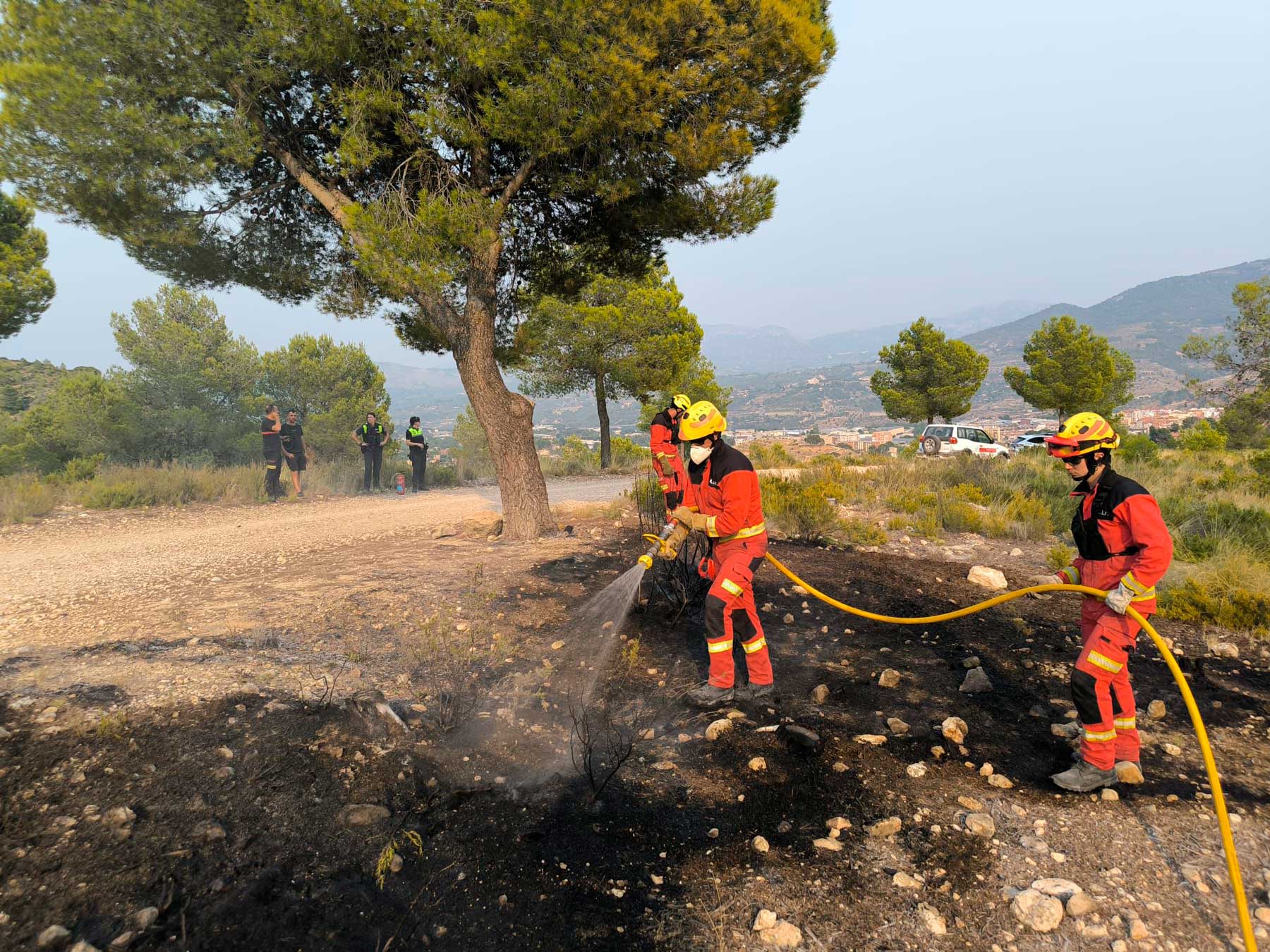Bomberos en este caso en el fuego decretado en la zona de Serelles