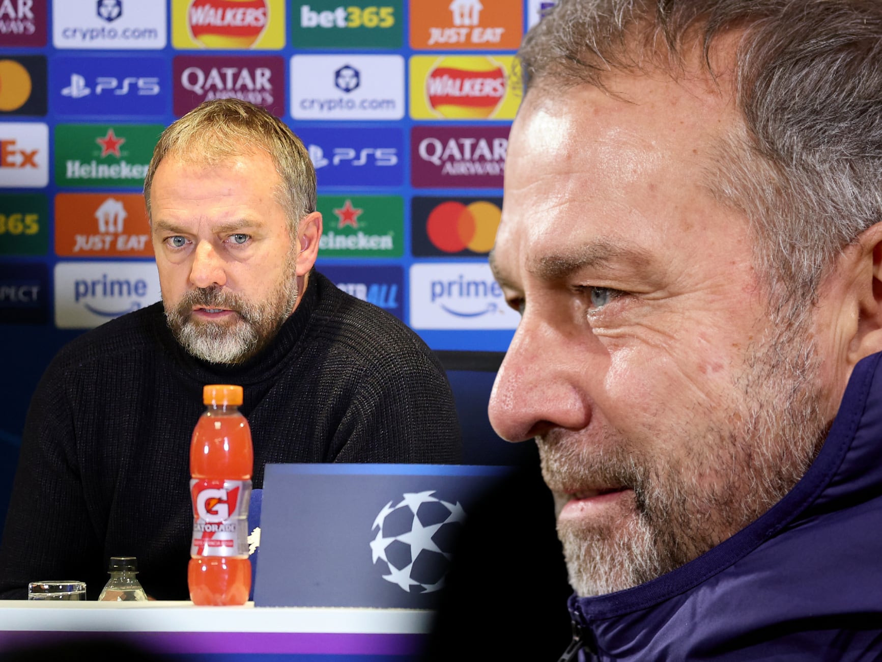 Hansi Flick, el 26 de noviembre a la izquierda y actualmente, a la derecha.