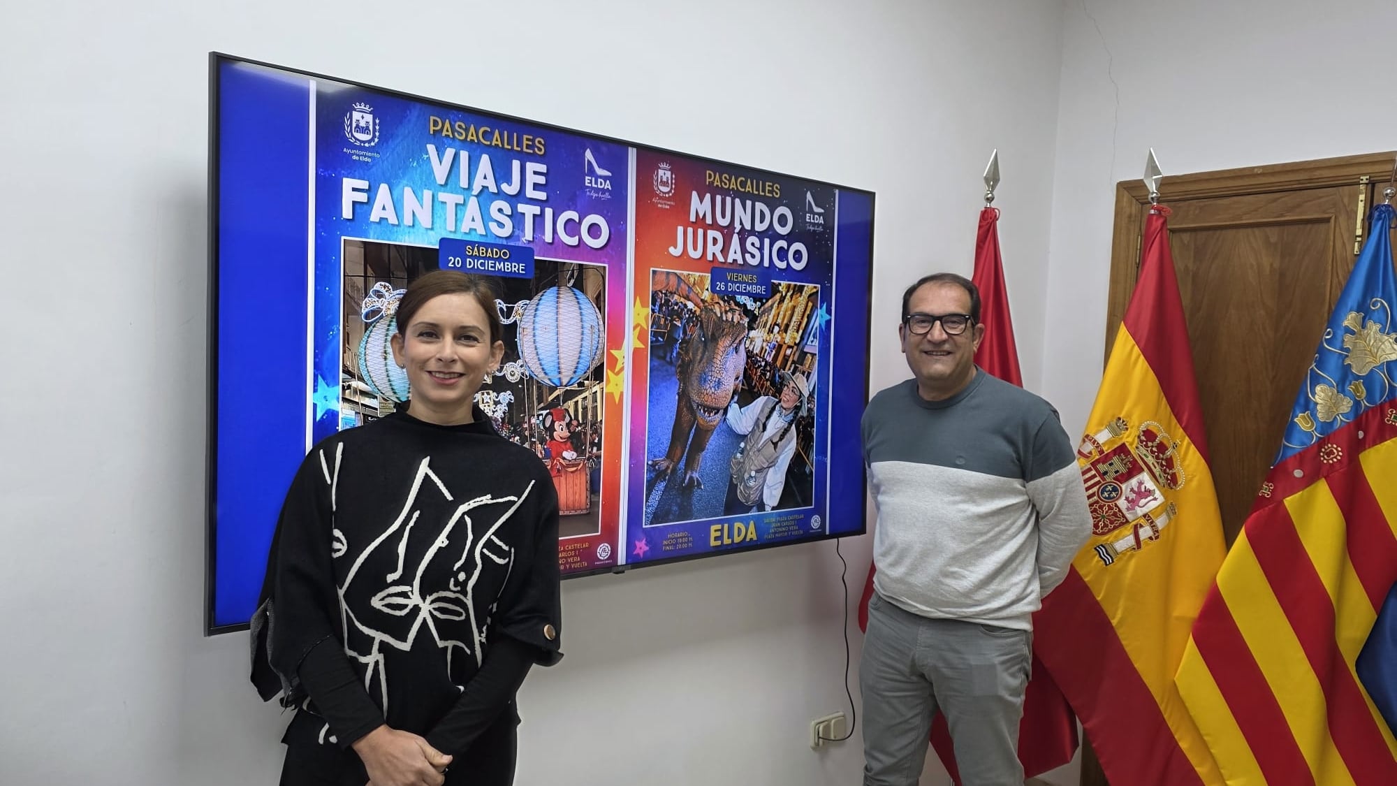 Silvia Ibáñez, concejala de Comercio de Elda; junto a David Guardiola, edil de Fiestas