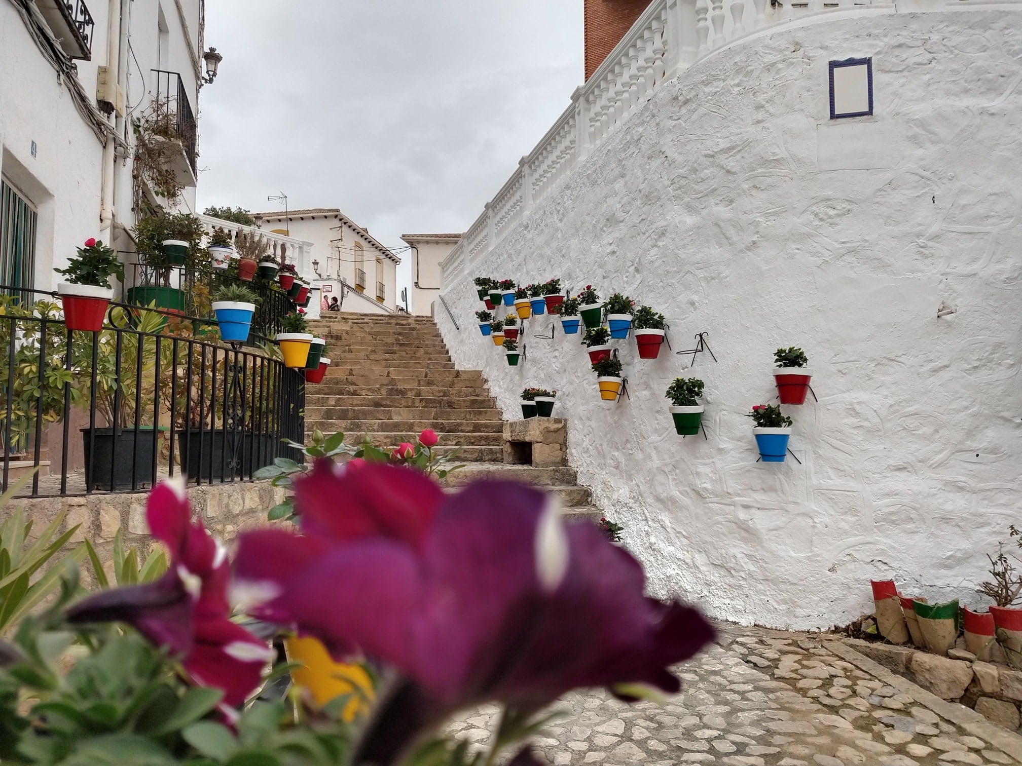 Calle del casco antiguo de Peal de Becerro con las flores plantadas por los vecinos.