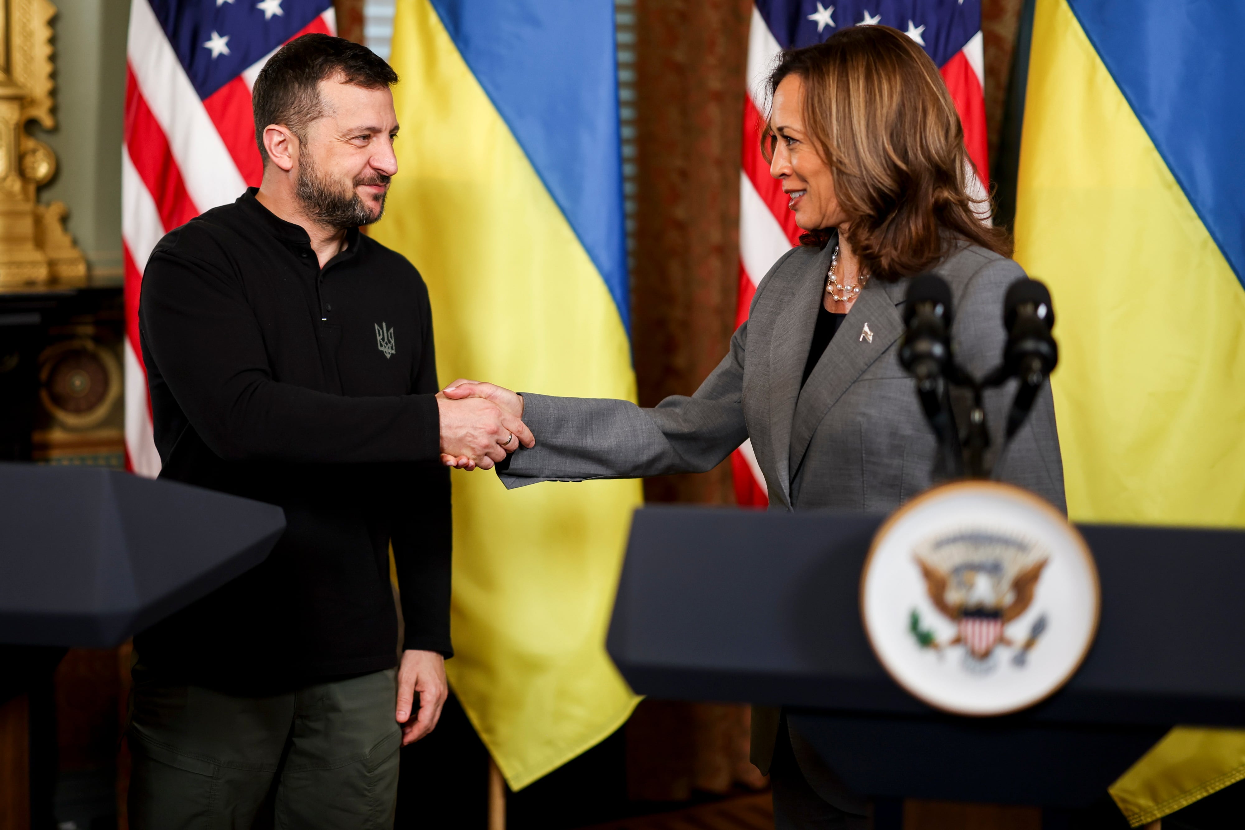 La vicepresidenta Kamala Harris con Zelensky en Washington.