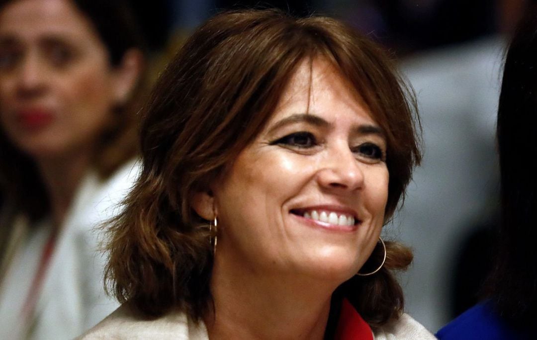 La ministra de Justicia,Dolores Delgado, hoy en el desayuno informativo protagonizado por el ministro de Asuntos Exteriores, Josep Borrell.