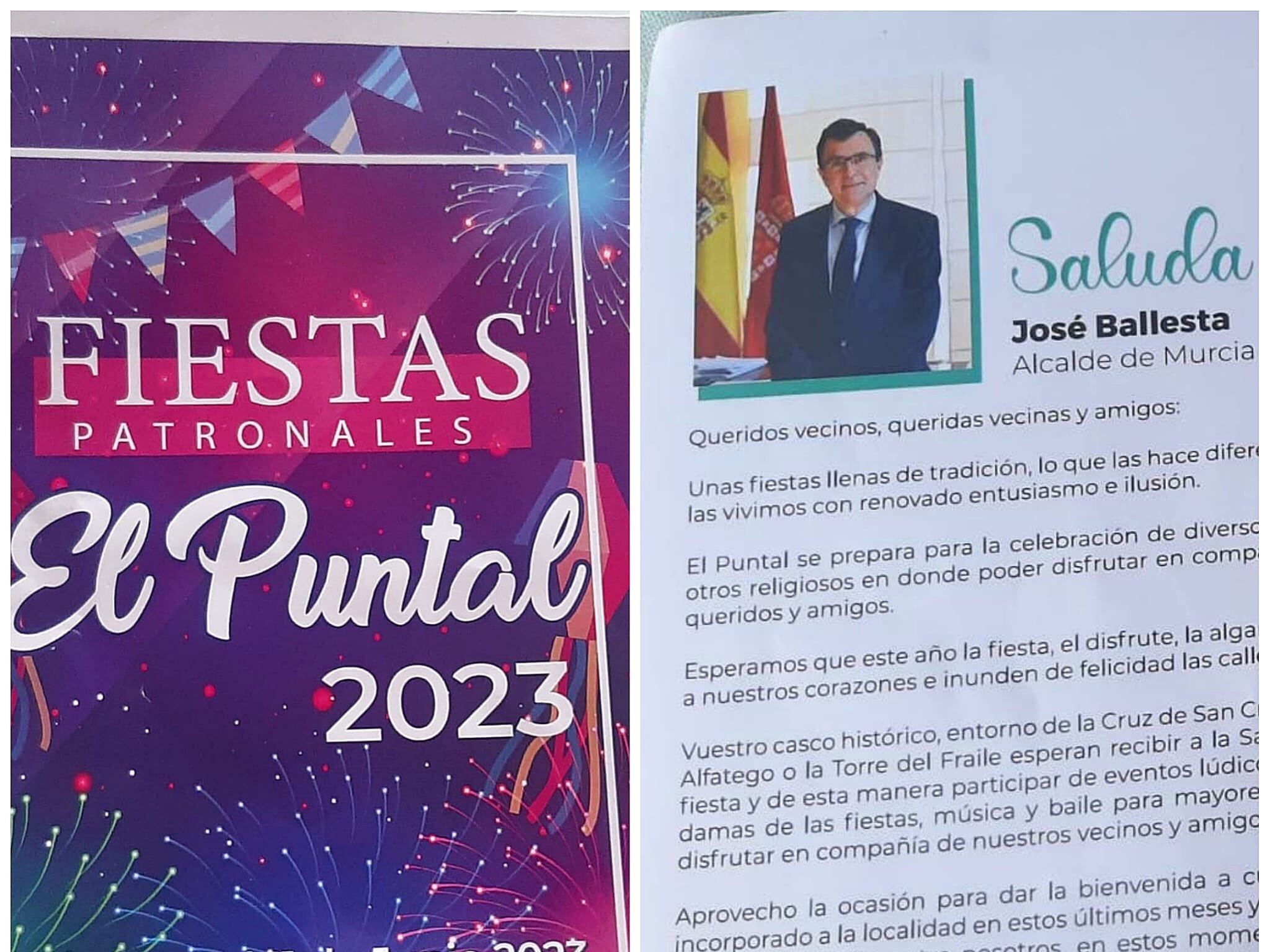 Programa de fiestas de El Puntal con el saluda de José Ballesta como alcalde de Murcia