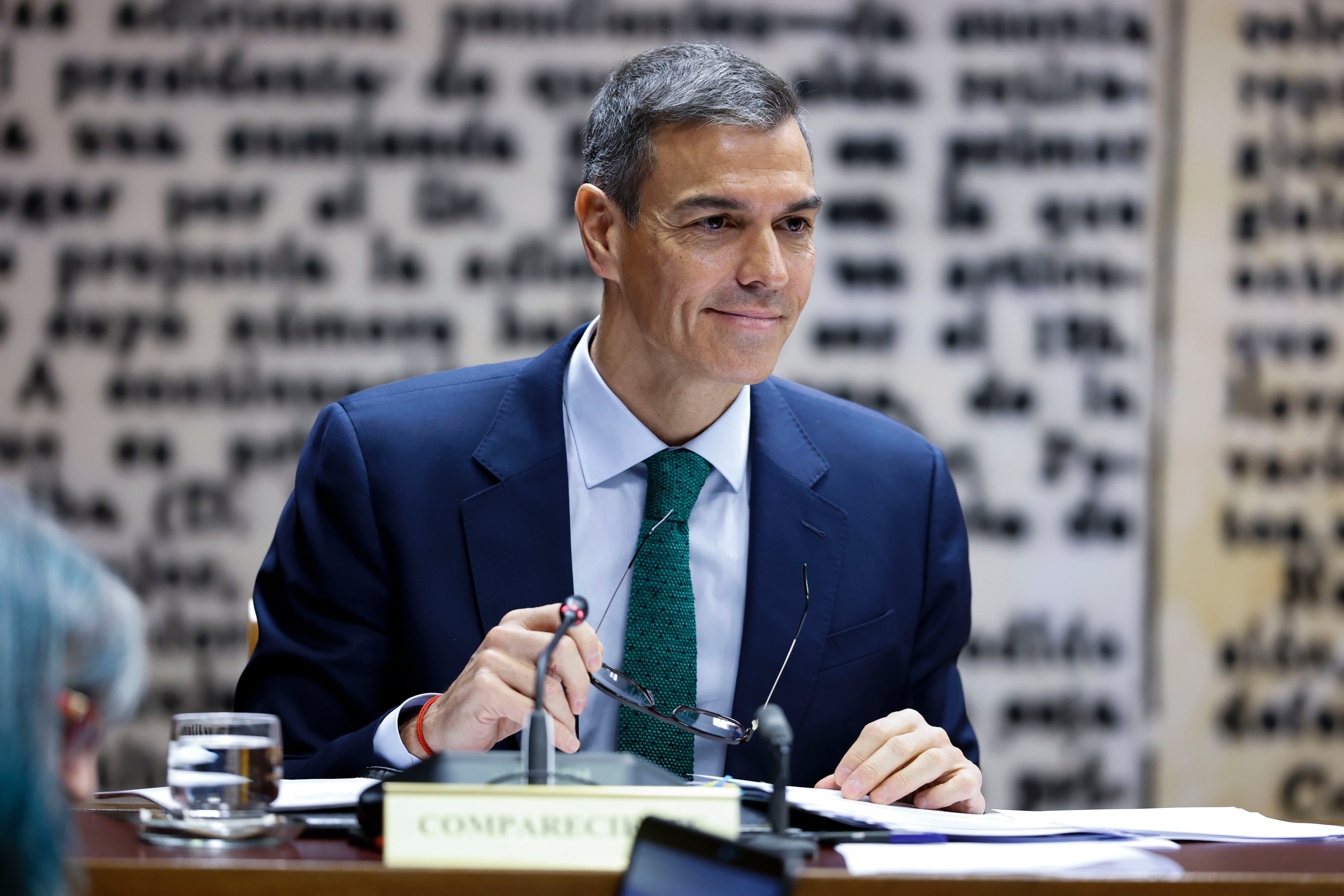 El presidente del Gobierno, Pedro Sánchez, durante su comparecencia ante la comisión de investigación del caso Koldo, este jueves en el Senado. 