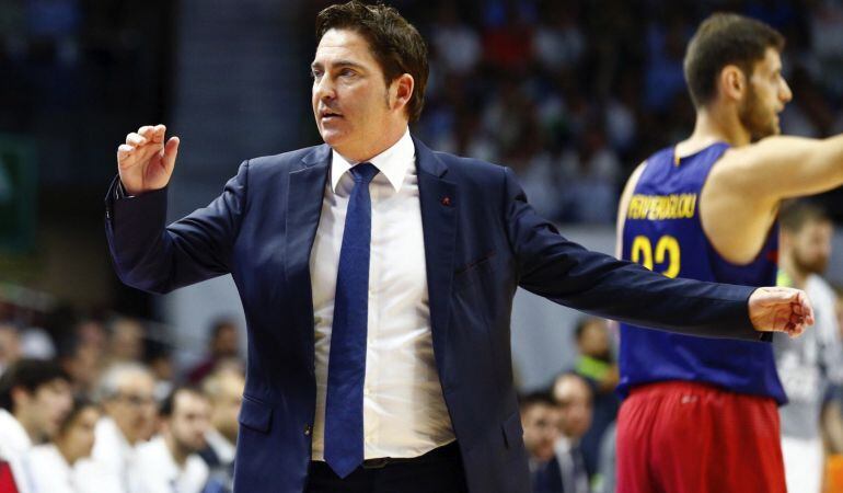 Xavi Pascual, durante un partido de la final de la Liga ACB que el Barcelona perdió contra el Real Madrid.