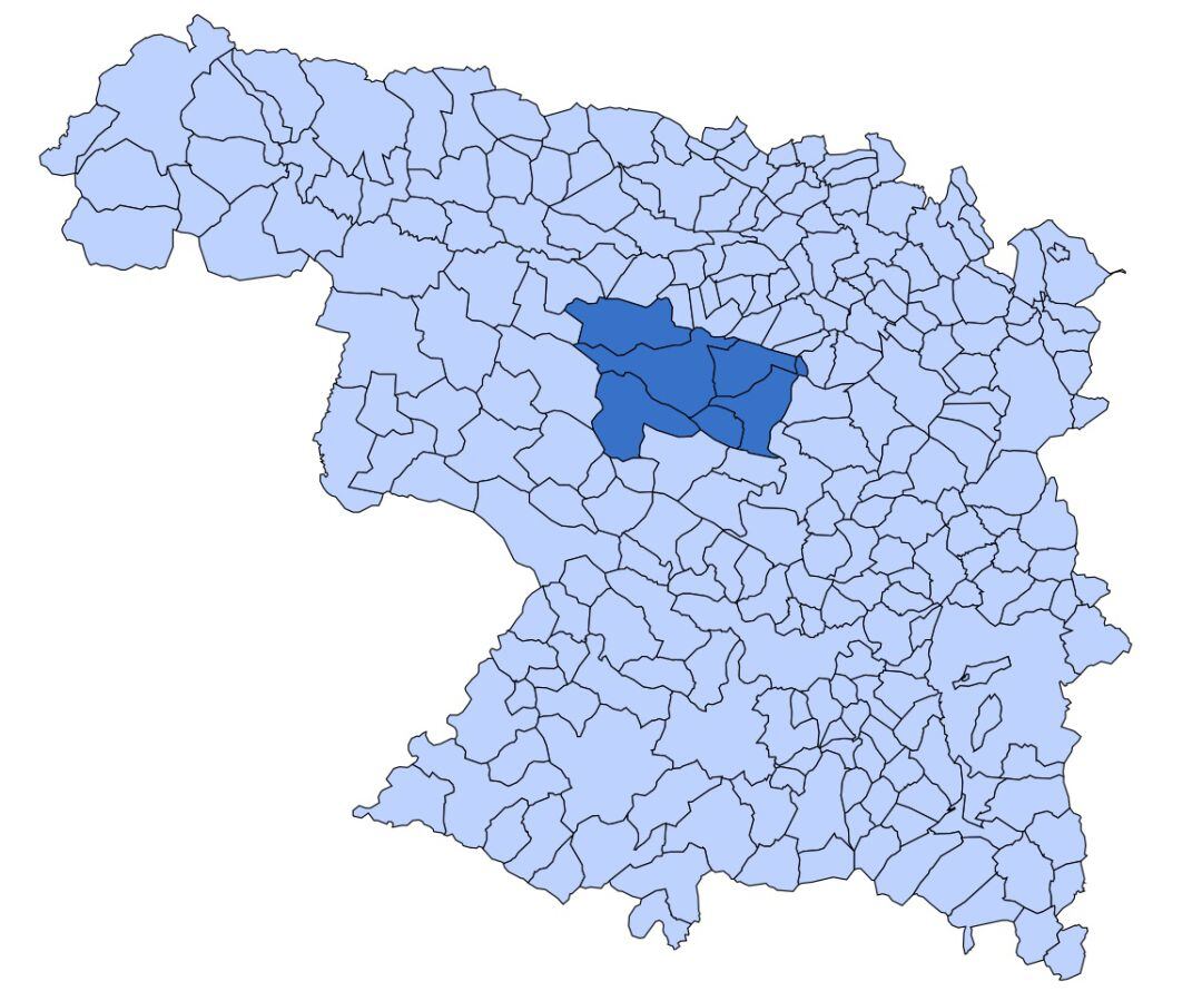 Comarca de Tábara, en color oscuro, en el mapa de la provincia