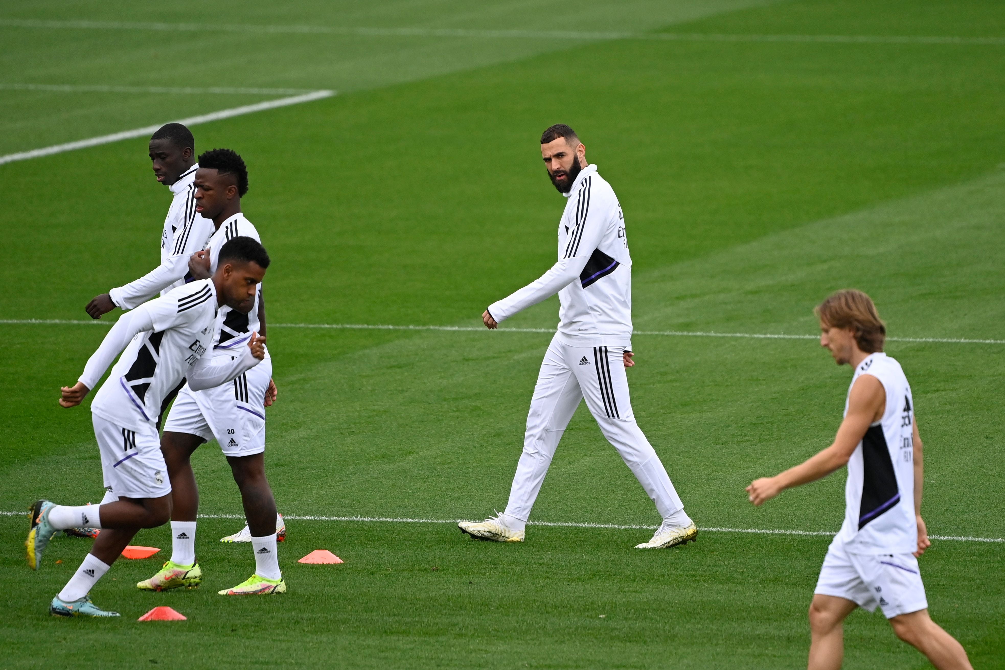 Karim Benzema, durante el entrenamiento del Real Madrid.