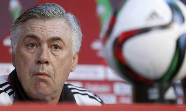 Ancelotti, durante la rueda de prensa en Rabat