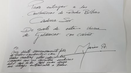 Esta es la carta que Marian ha adjuntado a la bolsa repleta de dulces caseros y quesos. Todo un detalle que agradecemos de corazón