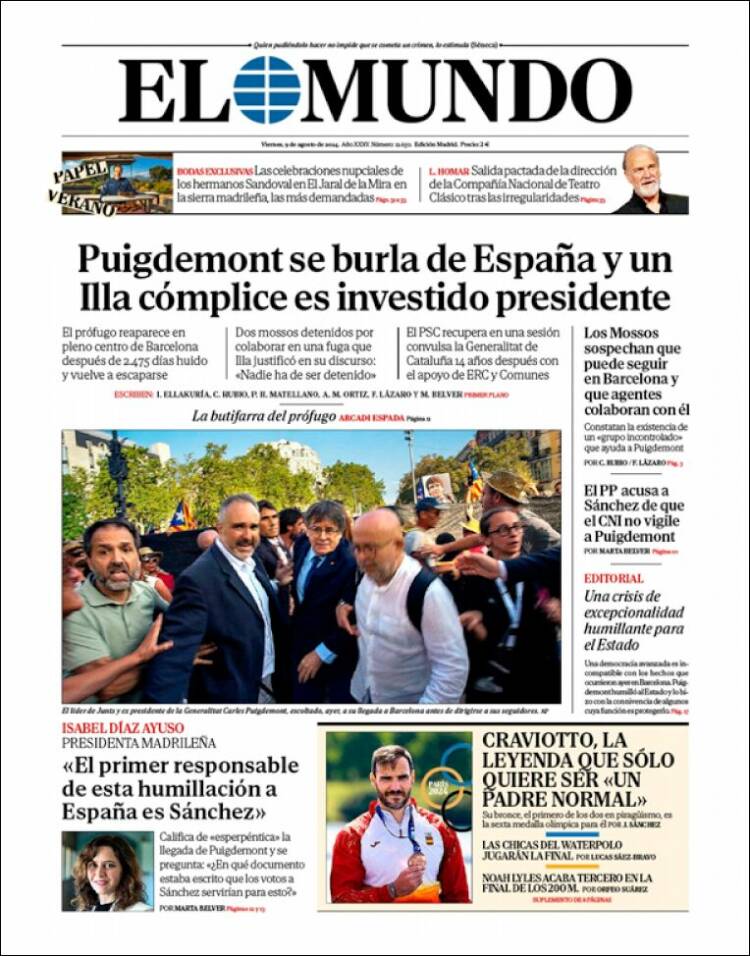 Portada de &#039;El Mundo&#039; (9 de agosto de 2024)