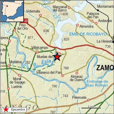 Mapa de localización del terremoto de Muelas del Pan