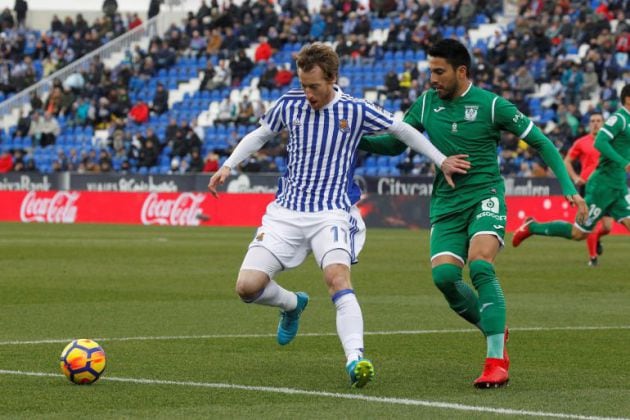 Zurutuza en una acción del partido, el pasado domingo en Butarque