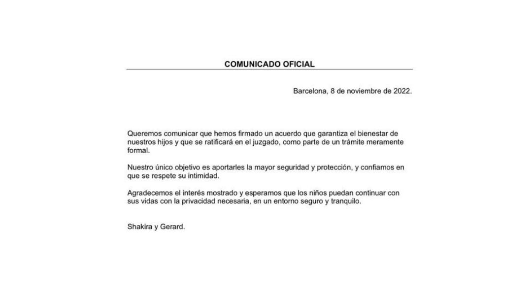 Comunicado oficial de Shakira y Piqué