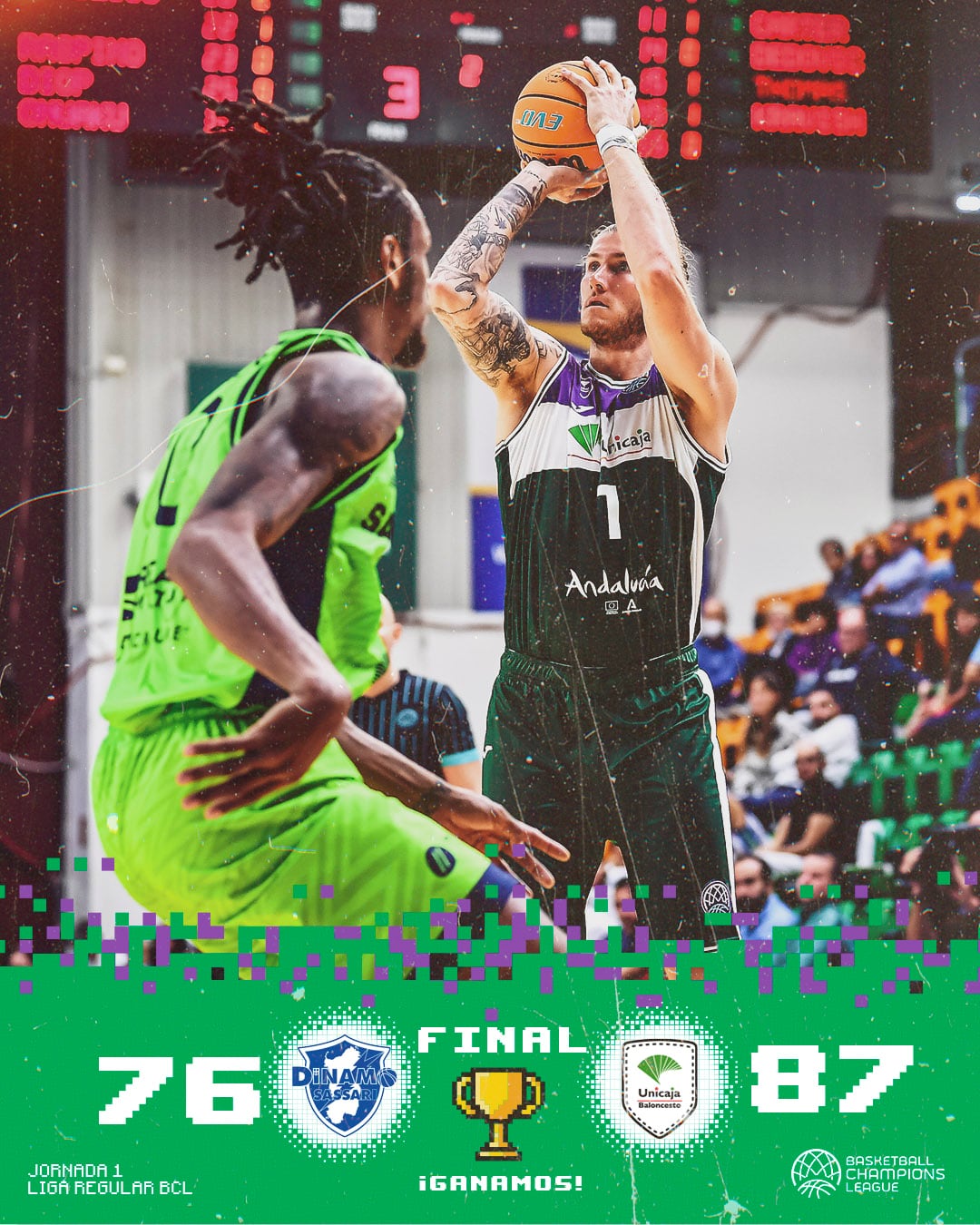 El Unicaja debuta en la BCL con victoria ante el Dinamo Sassari