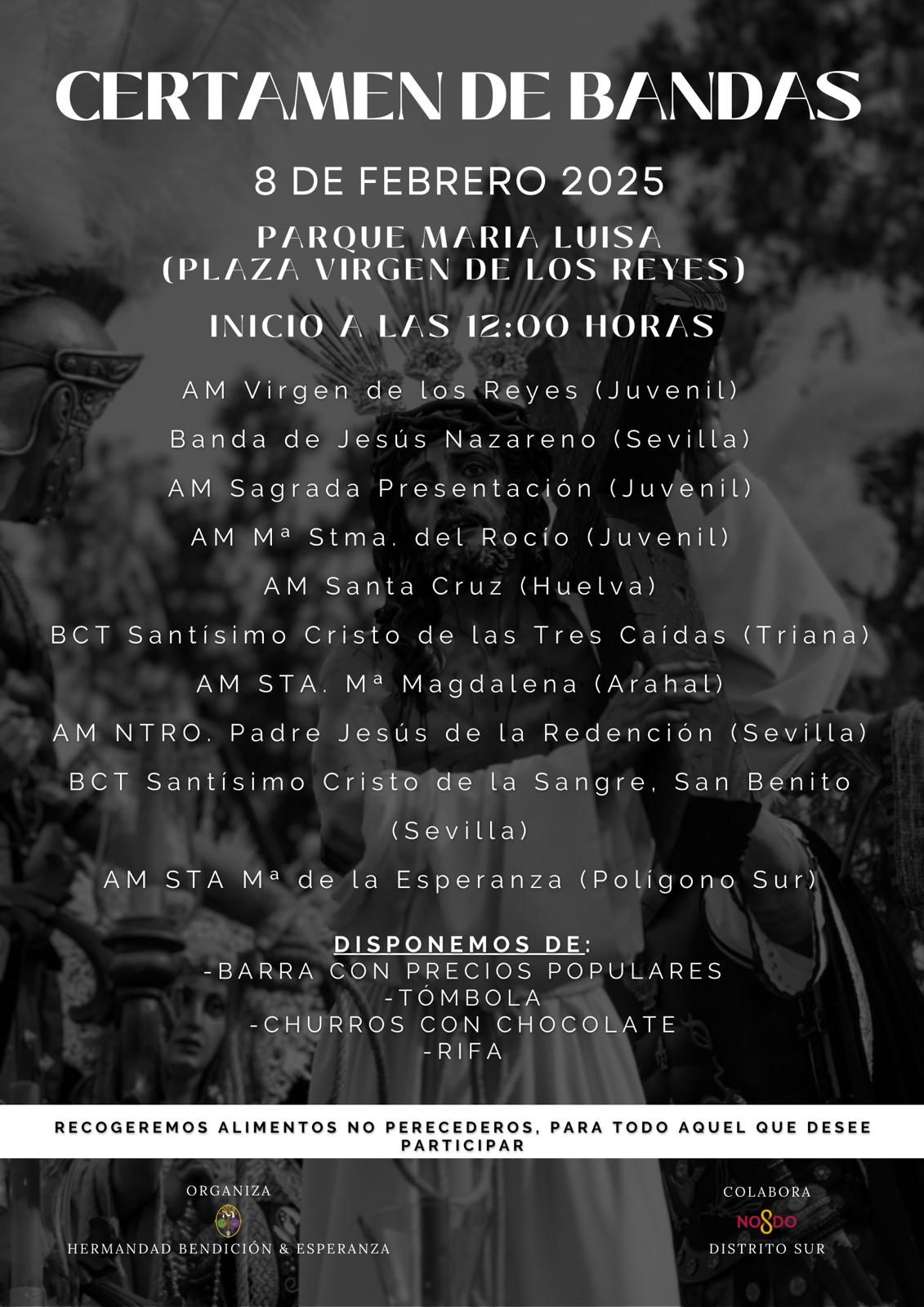 Cartel del certamen de bandas organizado para este sábado 8 de febrero por la Hermandad de Bendición y Esperanza del Polígono Sur