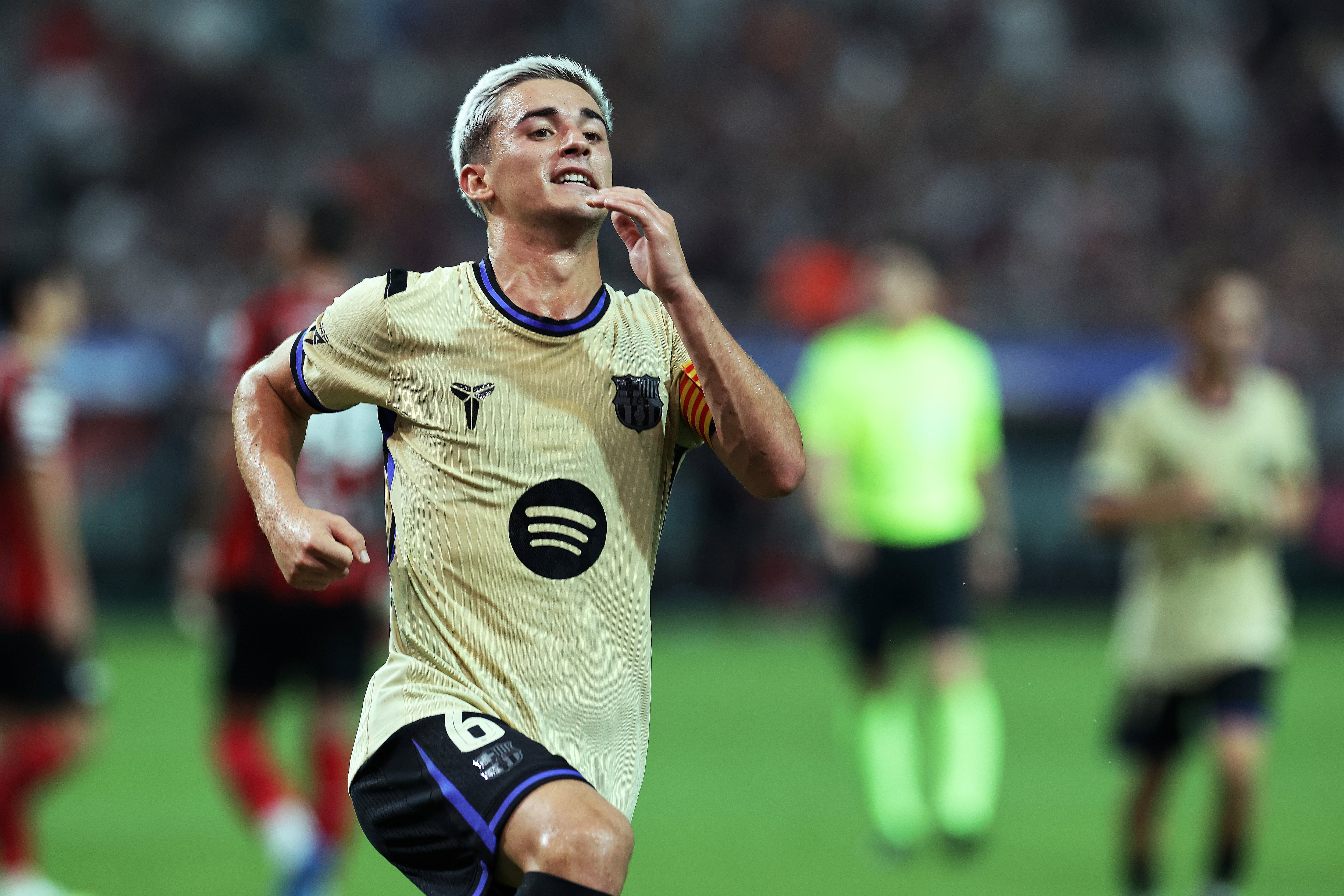 Gavi celebra un gol contra el FC Seoul, en un partido amistoso de pretemporada