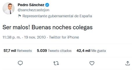 Tuit del presidente del Gobierno, Pedro Sánchez.