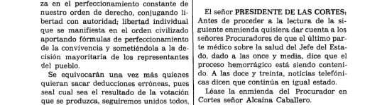 Segundo parte médico de Franco, leído en mitad de la sesión parlamentaria. 