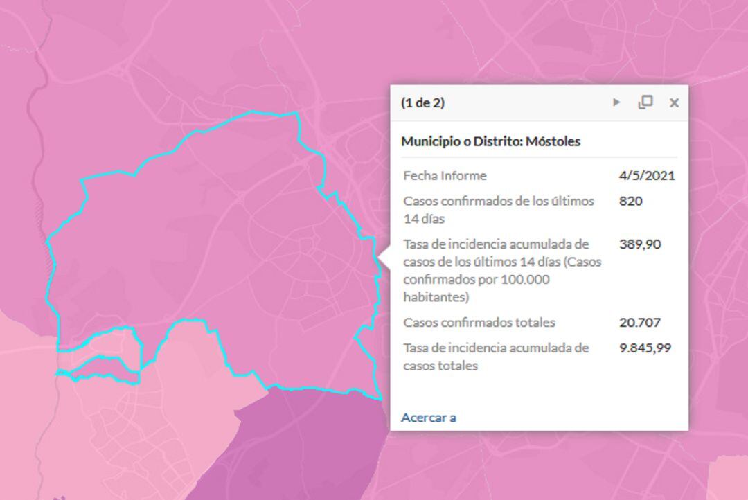 Situación epidemiológica en Móstoles a 4 de mayo de 2021