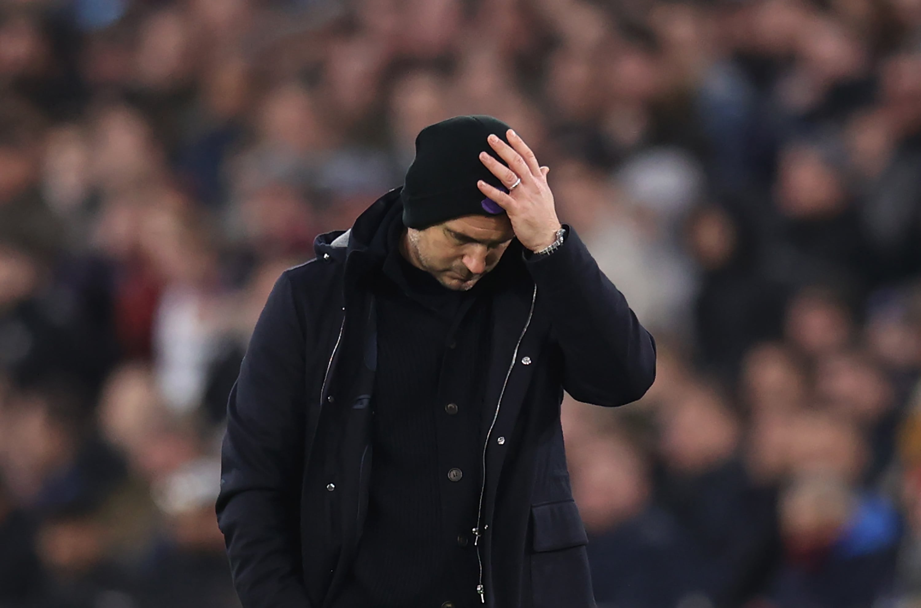 Frank Lampard se lamenta durante el West Ham 2-0 Everton.