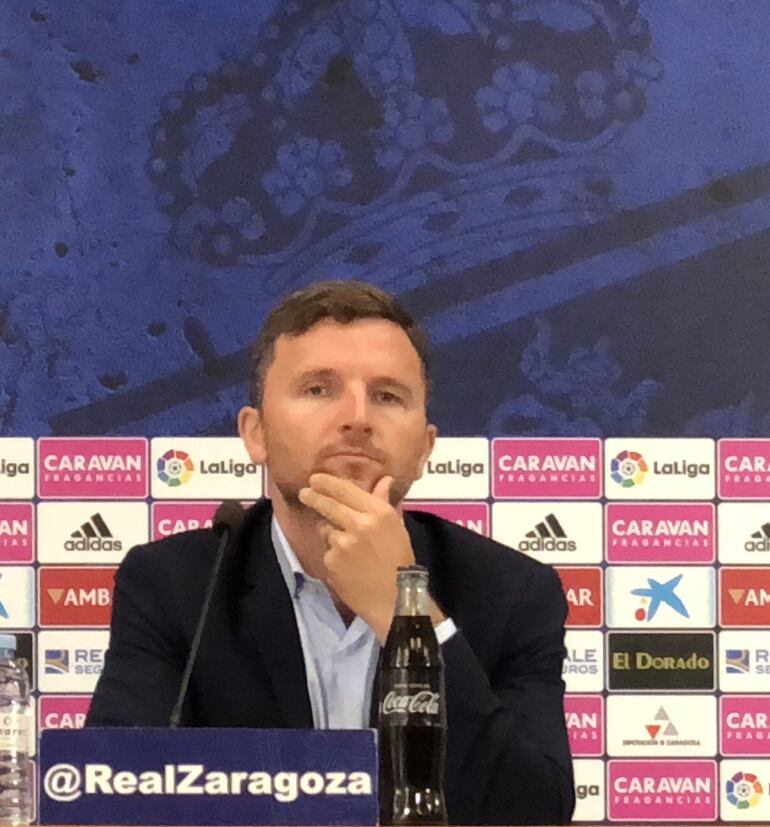 Lalo Arantegui, durante su comparecencia en La Romareda