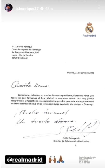 El gesto del Real Madrid con Bruno Henrique