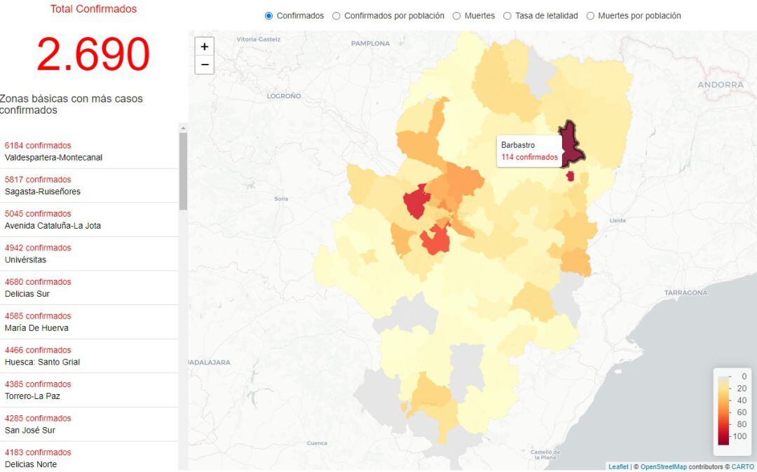 Datos provisionales diarios que ofrece el Gobierno de Aragón. 