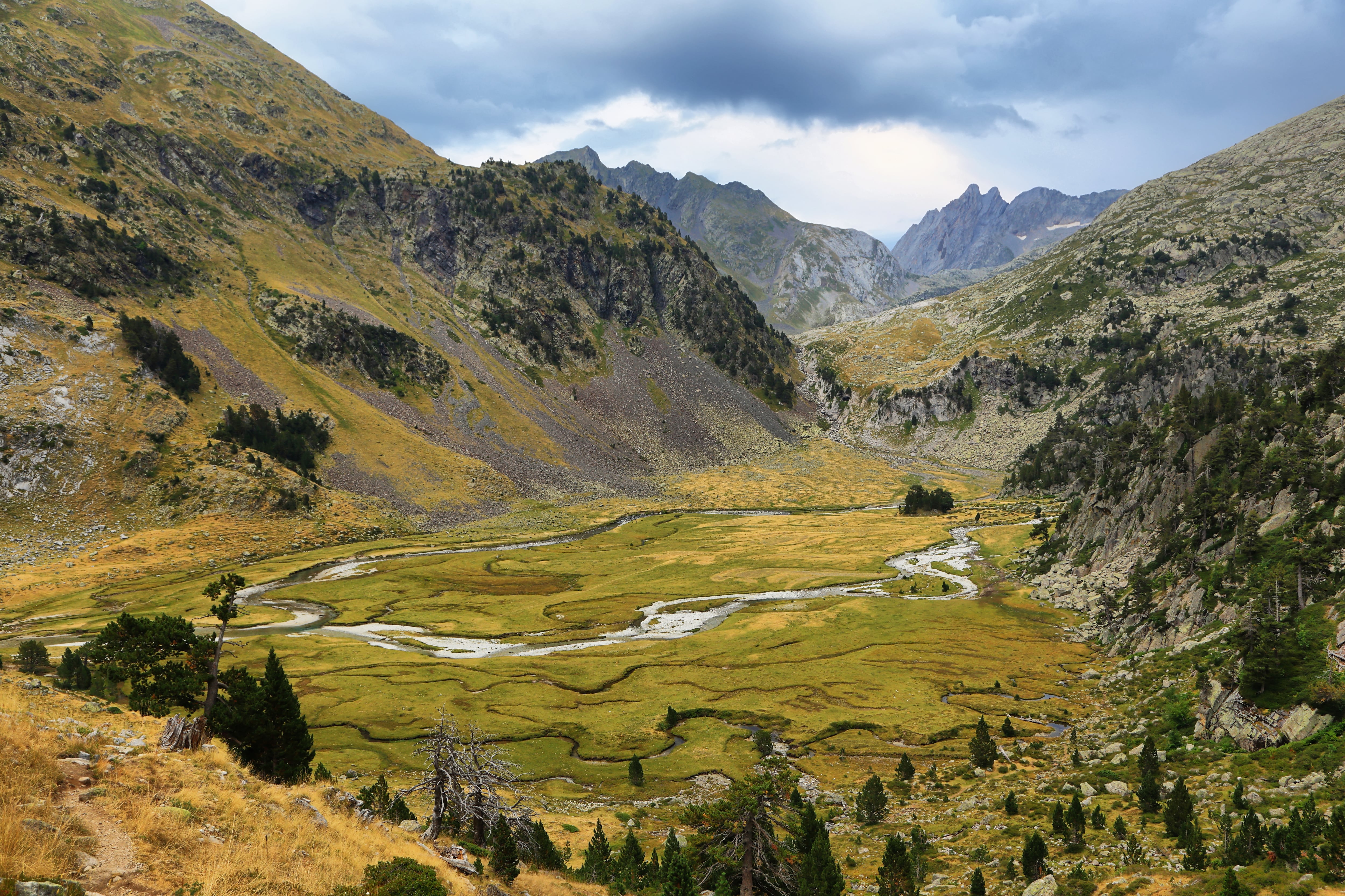 Wetlands in trail to Pico Aneto, Pyrenees, Huesca, Aragon, Spain