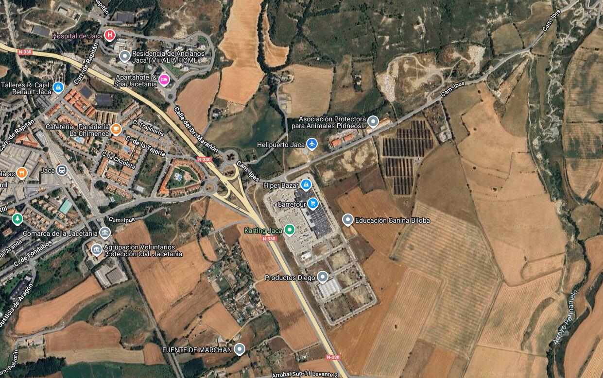 Zona del polígono Campancián de Jaca. Imagen de satélite Google maps