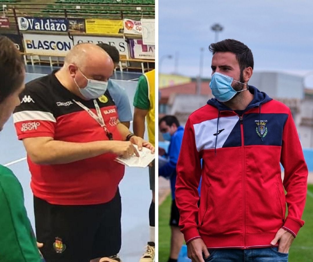 Alberto Suárez (i), entrenador del Villa de Aranda, y Álex Izquierdo, técnico de la Arandina.