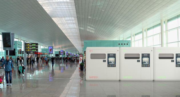 Vista de las cabinas Napbox en el aeropuerto de Barcelona.