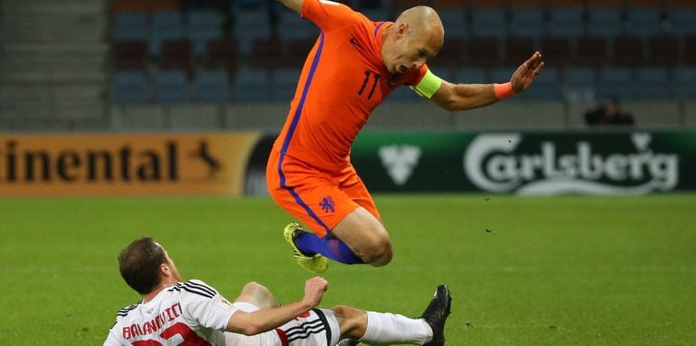 Arjen Robben, durante el encuentro ante Bielorrusia de este sábado